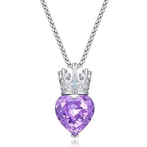 Princess Queen Crown Necklace for Girls Women Love Heart Pendant Necklaces